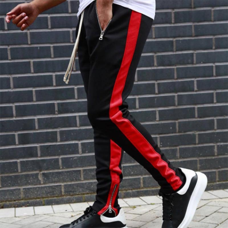 Men's Sports Pants Long Pants with Zipper Cotton Color-block Pants Casual Sports Men's Pants