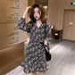 Ruffled Mini Vintage Print Irregular Dress Lantern Sleeve Elegant Chiffon Dress Slim Streetwear