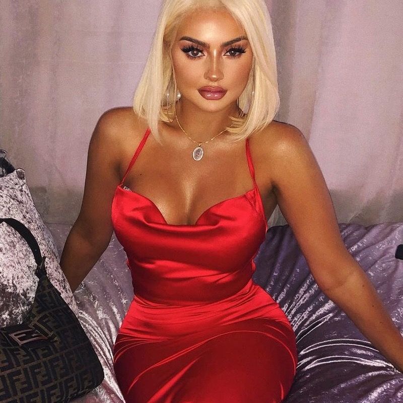 Satin Lace Up Summer Women Midi Vintage Backless Elegant Party Outfits Sexy Club Clothes Dress Robe