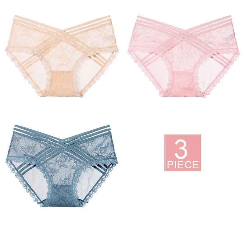 3PCS Women's Low Waist Lace Panties Pure Cotton Crotch Seamless Breathable Pregnant Women Low Waist Comfortable Triangle Ladies Sexy Shorts