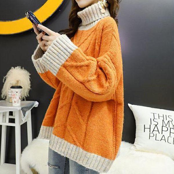 Autumn and Winter Turtleneck Sweater Women Loose Outer Wear Lazy Style Wild Thick Thick Top  for Outer Wear