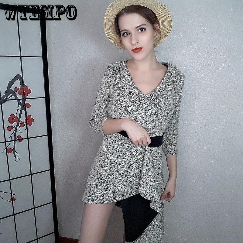 Rose Floral Dresses for Women V Neck Slim Big Hem Short Sleeve Dress Boho Maxi Dresses Spring Autumn Casual Female Clothes