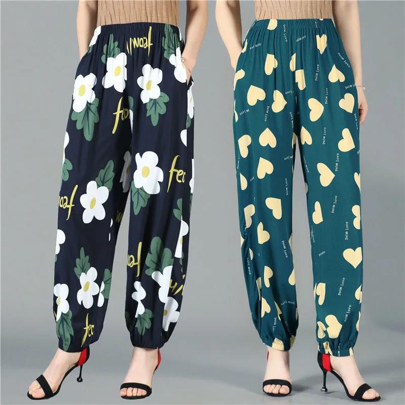 Women's Pants Spring and Summer Thin Dancing Bloomers Anti-mosquito Pants Outer Wear Cotton Silk Long Pants