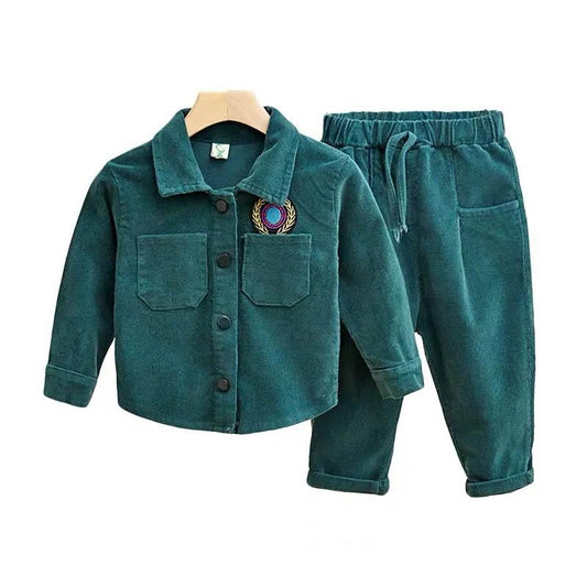 Boys and Girls Spring Suits Small and Medium Children Spring and Autumn 0-6 Years Old Baby Corduroy Solid Color Jacket Pants Two-piece Set