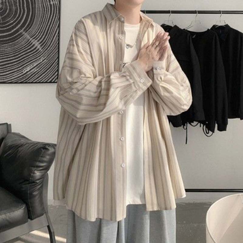Striped Long-sleeved Shirt Men's Retro Literary Shirt Jacket Loose Casual Clothes