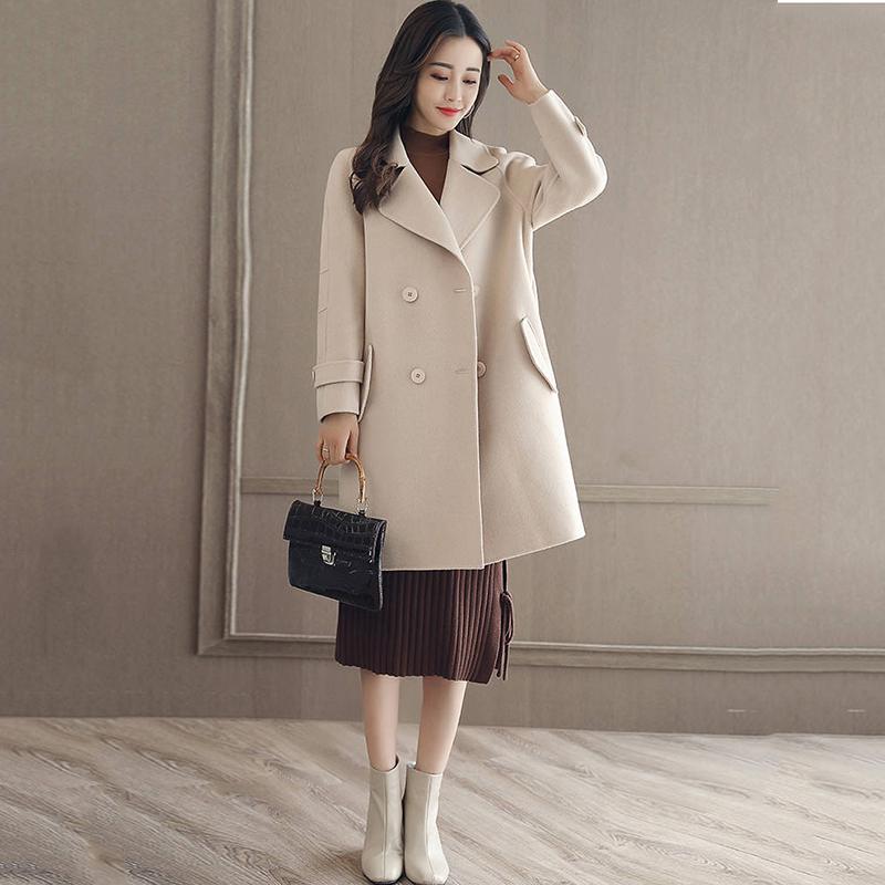 Wool Blend Coat Women Long Sleeve Turn-down Collar Outwear Jacket Casual Autumn Winter Overcoat