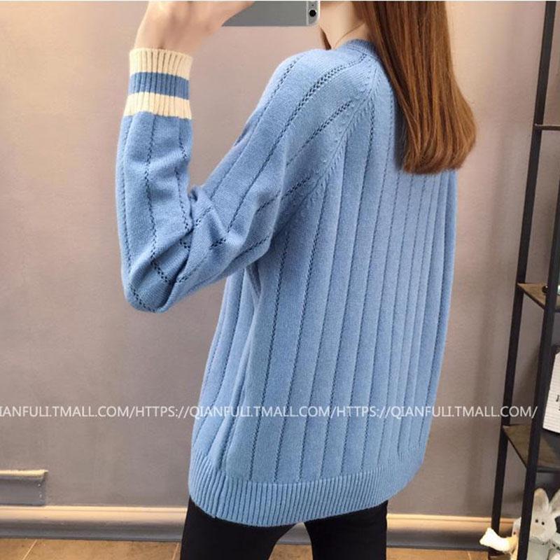 Autumn and Winter V-neck Sweater Fashion Loose Knit Bottoming Shirt Color Matching Female Top
