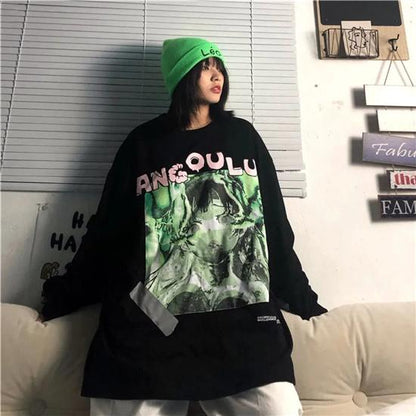 Streetwear Hip Hop Loose Women Hoodies Punk Vintage Femme Clothes Gothic Casual Oversize Kpop Hoody Long Sleeve Sweatshirts
