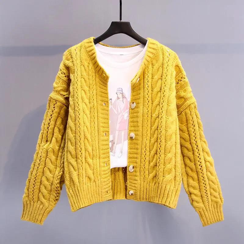 Women Short Cardigan Knitted Sweater Autumn Winter Long Sleeve V Neck Jumper Cardigans Casual Streetwear Fashion Pull Femme Coat