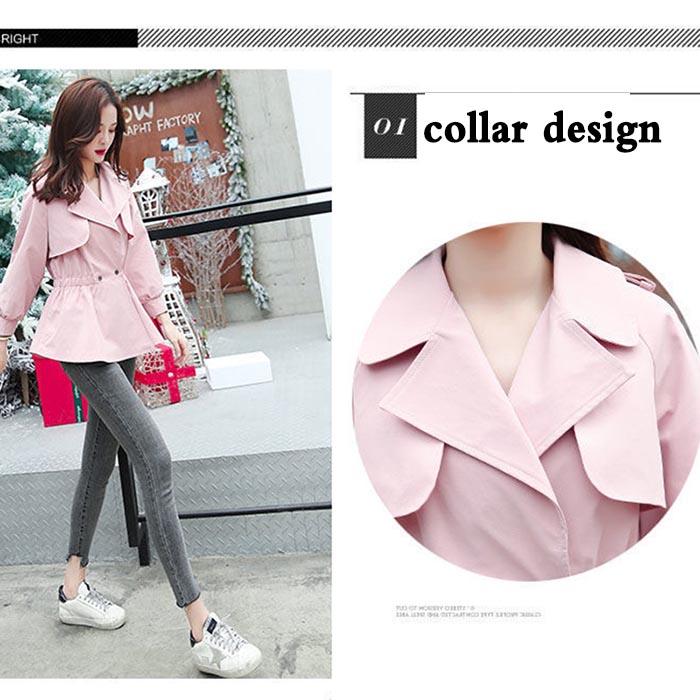 Spring Trench Coat Women's Waist and Slim Short Skirt with Nine-point Lantern Sleeves Coat