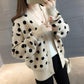 Polka Dot Short Knit Top Loose College Style V-neck Sweater Fashion Casual Jacket Women
