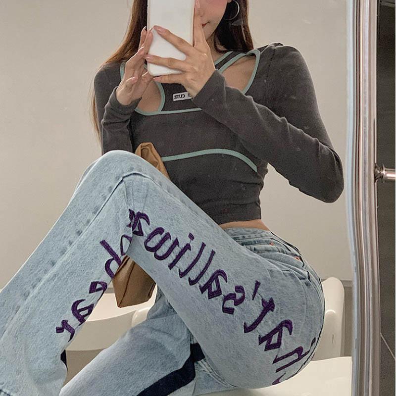 Spring and Autumn Design Sensual Loose Dialini Jeans Girl High Waist Hundreds Thase Drag Sharp Pants Trend