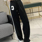 Color Matching Drape Wide-leg Pants Female Summer Korean Version Loose and Thin Ice Silk Straight Sports Casual Pants