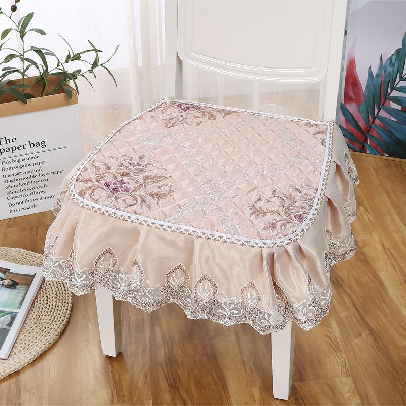 Printed Lace Edge Modern Style Non-slip Dining Chair Cushion Stool Seat Cushion with Straps Four Seasons Universal Chair Cushion