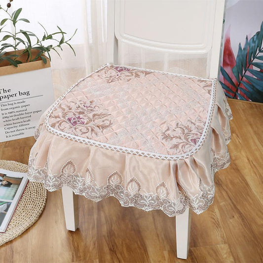Printed Lace Edge Modern Style Non-slip Dining Chair Cushion Stool Seat Cushion with Straps Four Seasons Universal Chair Cushion