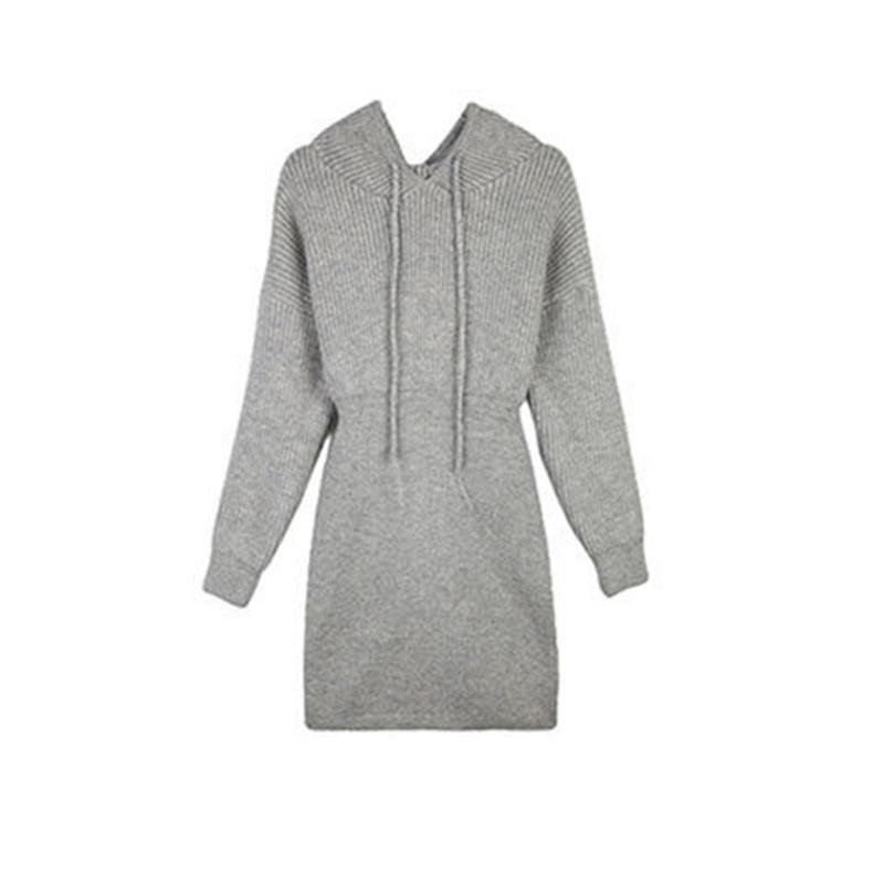 Hooded Long-sleeved Knitted Dress Women Autumn and Winter Fashion Slim Bottoming Bag Hip Sweater Dress