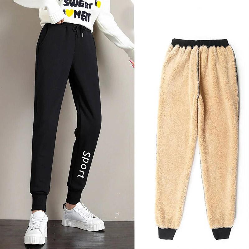 Pure Color Sports Pants Women Printing Winter Plus Velvet Thickening All-match Harem Pants Women's Casual Pants Beamed Pants Women Were Thin