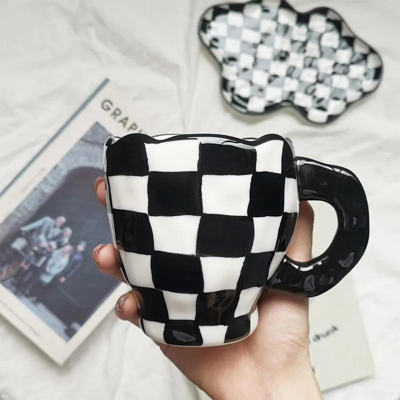Korean Ins Hand-squeezed Ceramic Irregular Hand-painted Mug Milk Cup Breakfast Cup Coffee Cup Water Cup High Value