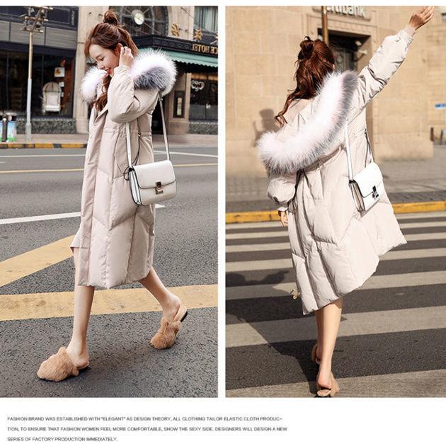 Women's Mid-length Down Padded Jacket Slim Waist Padded Plus Size Long Padded Jacket Over The Knee Coat