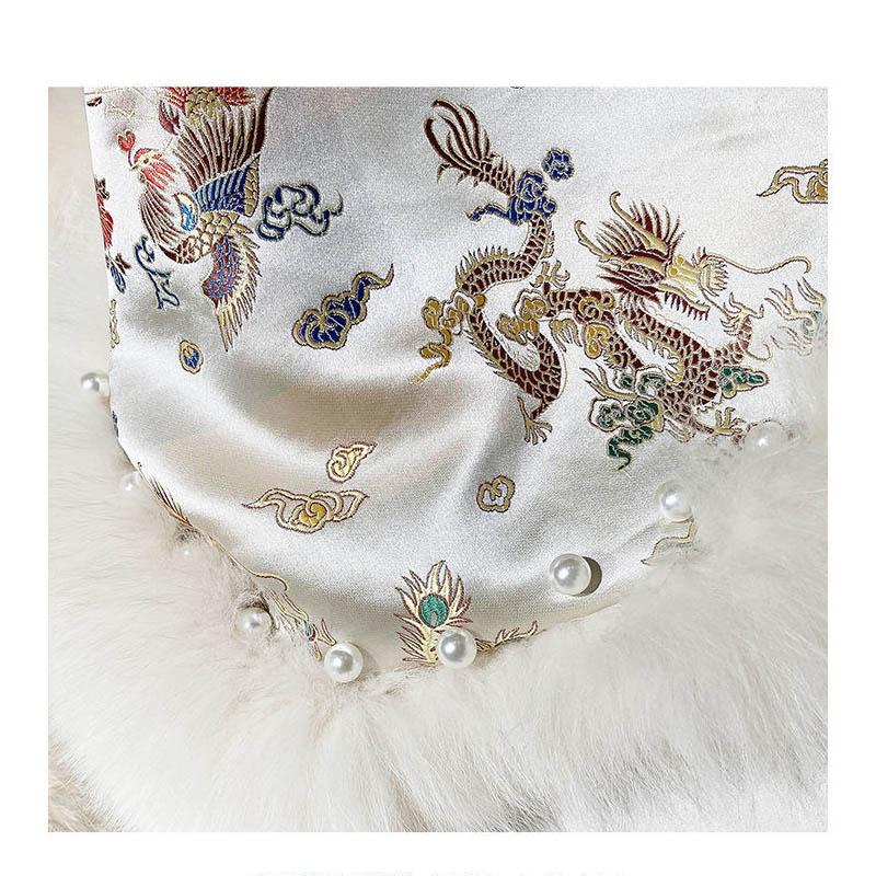 Fox Fur Coat Female Chinese Style Palace Satin Mid-length Beaded Tang Suit Cloak