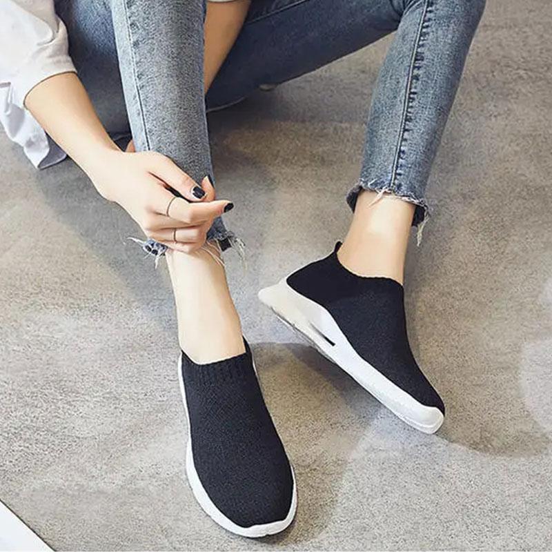 A Pedal Casual Women's Shoes Lazy Shoes Flying Woven Socks Shoes, Breathable Sneakers Women's Mother Shoes Breathable Net Shoes Coconut Shoes