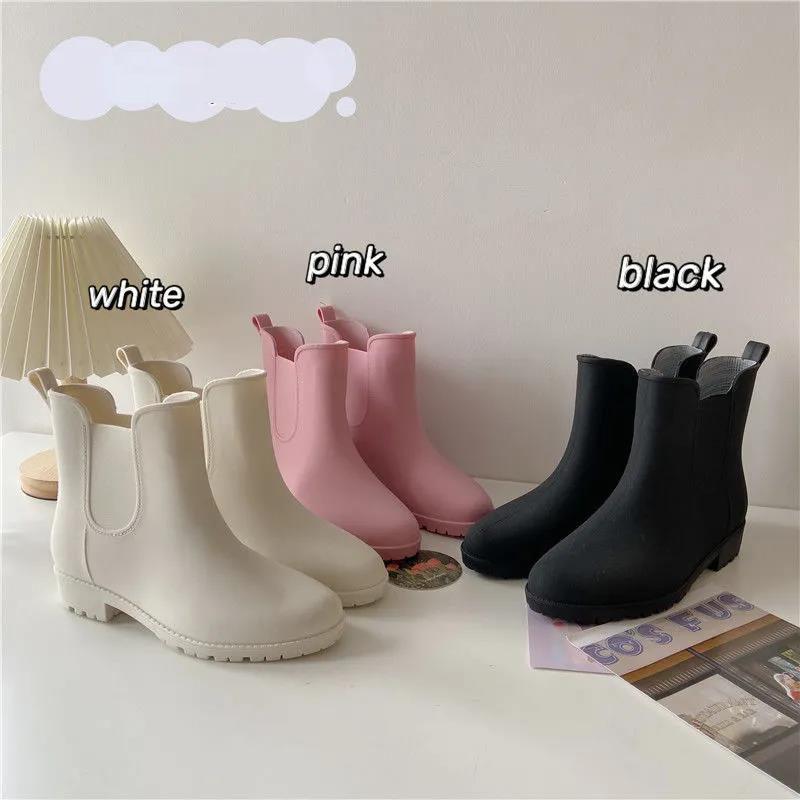 Rain Boots Female Mid-tube Martin Boots Water Shoes Non-slip Waterproof Wear-resistant Four Seasons All-match Solid Color Boots