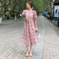 Polka Dot Dress Women's Short Puff Sleeve Round Neck Calf Length Summer M-XXL Pregnant Women Can Wear