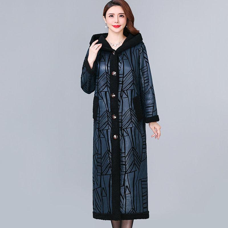 Winter Coat Mid-length Loose Fashion Ladies Plus Velvet Western Style V-neck Deerskin Velvet Coat Women