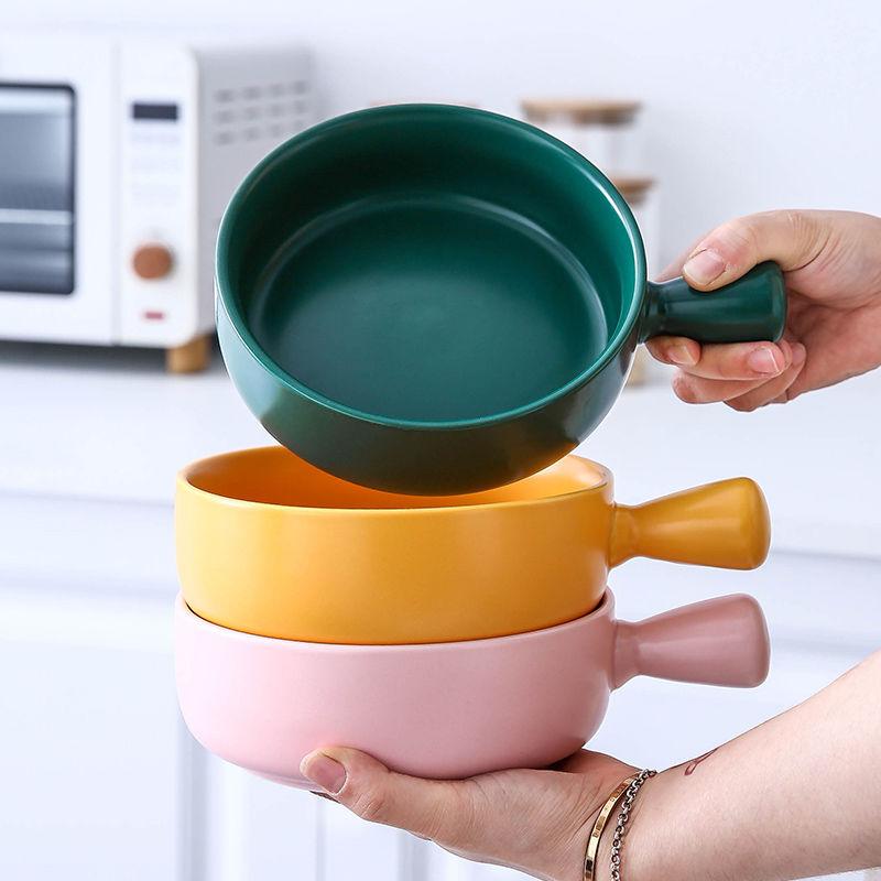 Baked Rice Nordic Style Baking Bowl with Handle Pasta Plate Household Ceramic Tableware Soup Noodle Salad Bowl