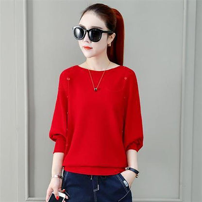 New Women hollow Pearl Beaded O-Neck Sweater Long Sleeve Slim Knit Pullover Sweater for Winter