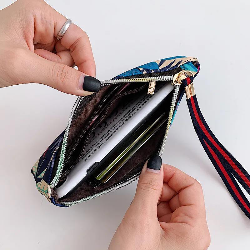 Women Clutches Printing Canvas Bag Portable Handbag Multi-Layer Wallets with Coin Pocket Zipper Purse