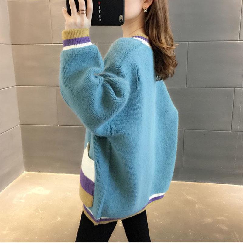 Knitted Cardigan Sweater Fashion Simple Loose Jacket Autumn and Winter Mid-length Women's Top