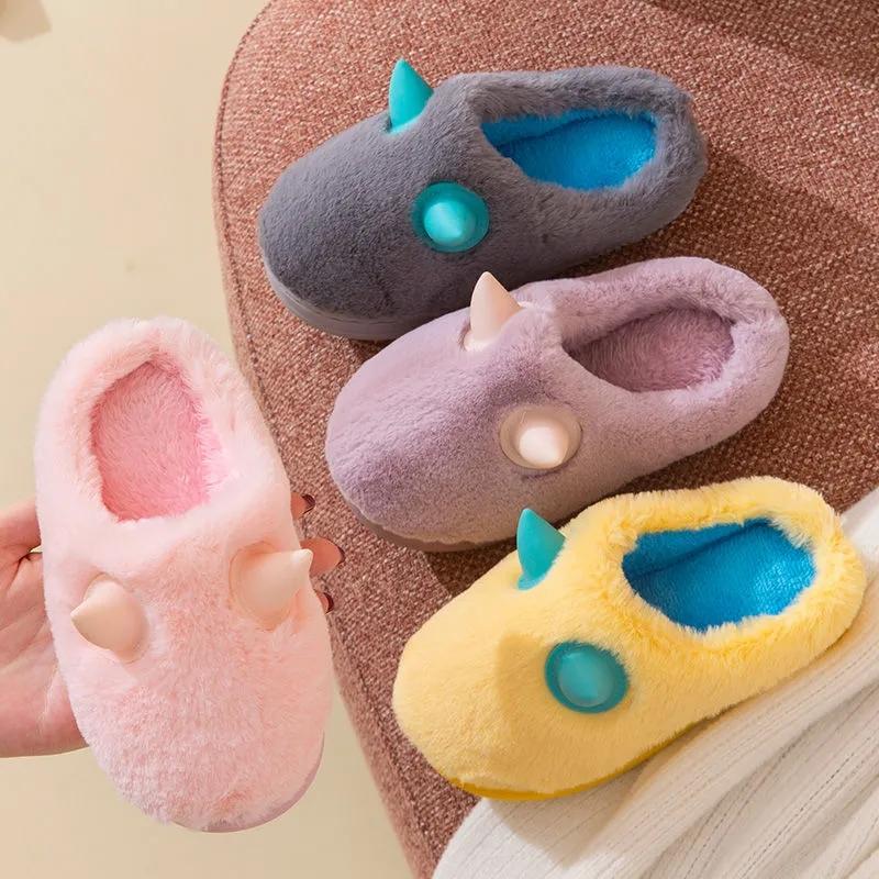 Children's Cotton Slippers Autumn Winter Indoor Warmth Non-slip Cute Baby Half-coated Slippers for Girls