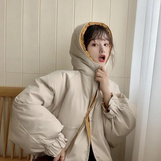 Double-sided Wear Jacket Women Winter Padded Clothes Trend Korean Style Loose Small Padded Jacket Short Padded Bread Coat