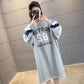 Large Size Mid-length Women's Sweater Autumn and Winter Fashion Trend with Letters Solid Color Women's Jacket