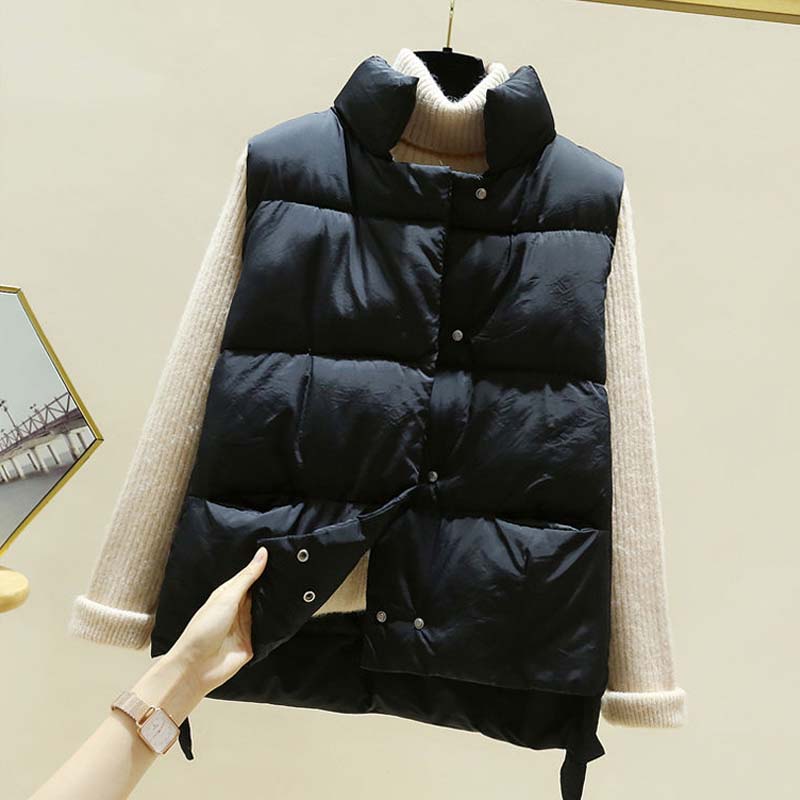 Women's Waistcoat Autumn and Winter Short Korean Bread Cotton Jacket Waistcoat Vest Women's Fashion Zipper Coat Elegant Stand-up Collar Down Jacket