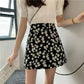 Wrinkled Chrysanthemum Chiffon Skirt Summer Women's Flower Printed Short Skirt A-line High Waist Retro Bag Hip Skirt Thin All Match Casual Mini Skirt