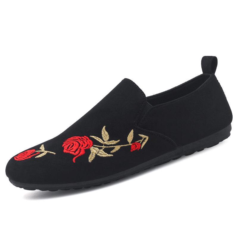 Peas shoes men's handsome wild personality lazy shoes one pedal social tide shoes red Deodorant