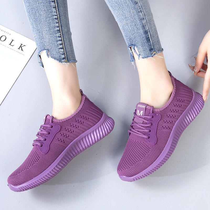 Summer Cloth Shoes Women Flying Woven Breathable Mesh Sports Shoes Flat Casual All-match Net Shoes Soft Sole Shoes