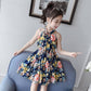 Children's Fashion Ruffle Print Dress Girl Casual Off Shoulder O-neck Above Knee Dresses