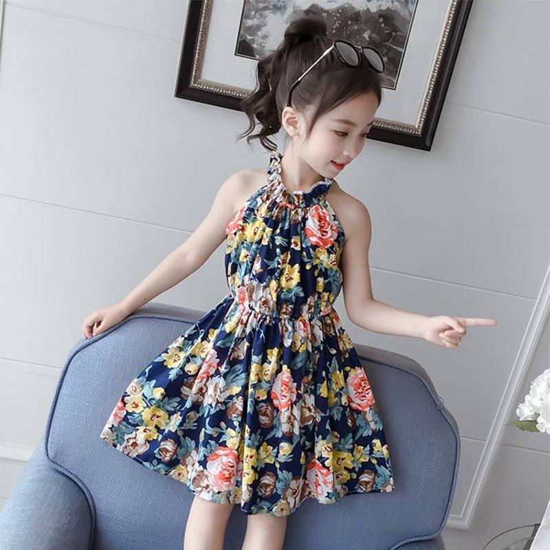 Children's Fashion Ruffle Print Dress Girl Casual Off Shoulder O-neck Above Knee Dresses