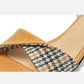 Sandals for Women Summer Mid-heel Square Toe Soft Leather All-match Stiletto Heel French High-heeled Sandal Temperament  Elegant Plaid Sandals