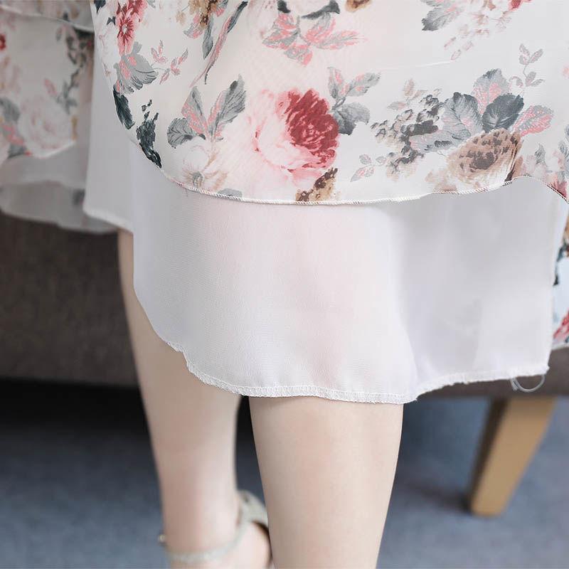 Short-sleeved Chiffon Dress Female Summer Plus Size Waist Slimming Long Round Neck Floral Skirt Temperament Elegant Chiffon Dress