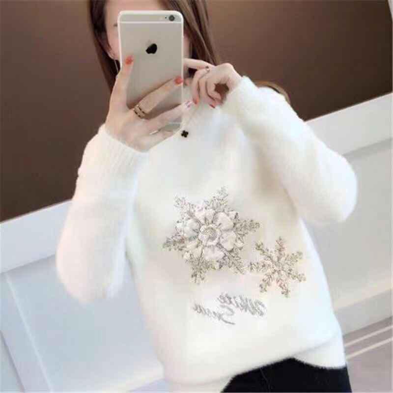 Plus Size Long Sleeve Cashmere Sweater Winter Fashion Trend Round Neck Warm Female Sweater