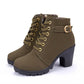 Winter Women Boots High Heels Boots PU Leather Lace-up Martin Shoes Women