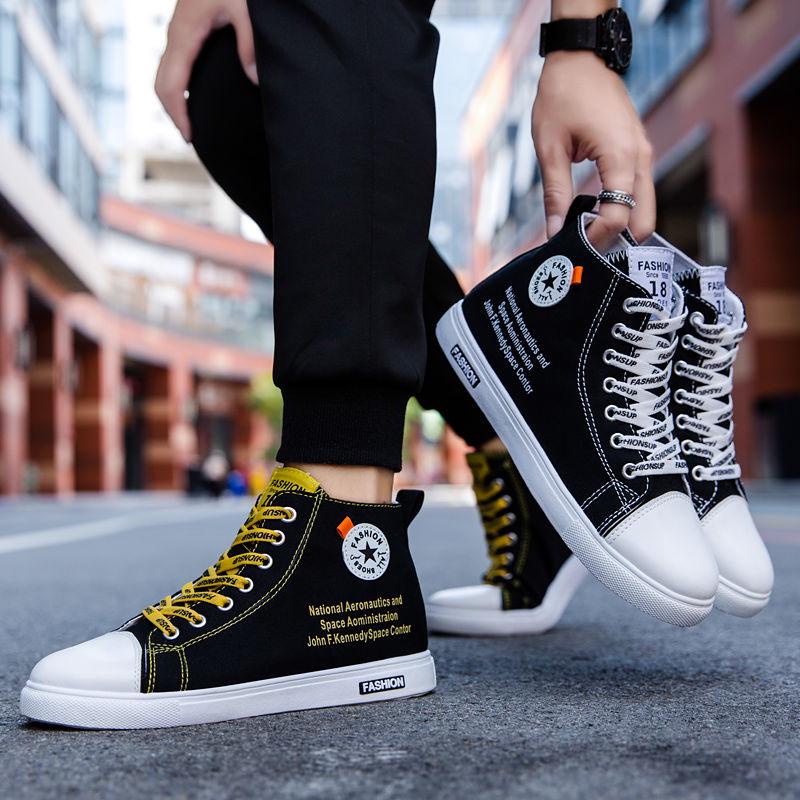 High-top canvas shoes men's casual board men's trendy wild student sports shoes men's shoes through
