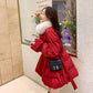 Christmas Big Fur Collar Cotton Jacket Women Winter New Sweet and Thick Mid-length Waist Red Puffy Cotton Jacket Women