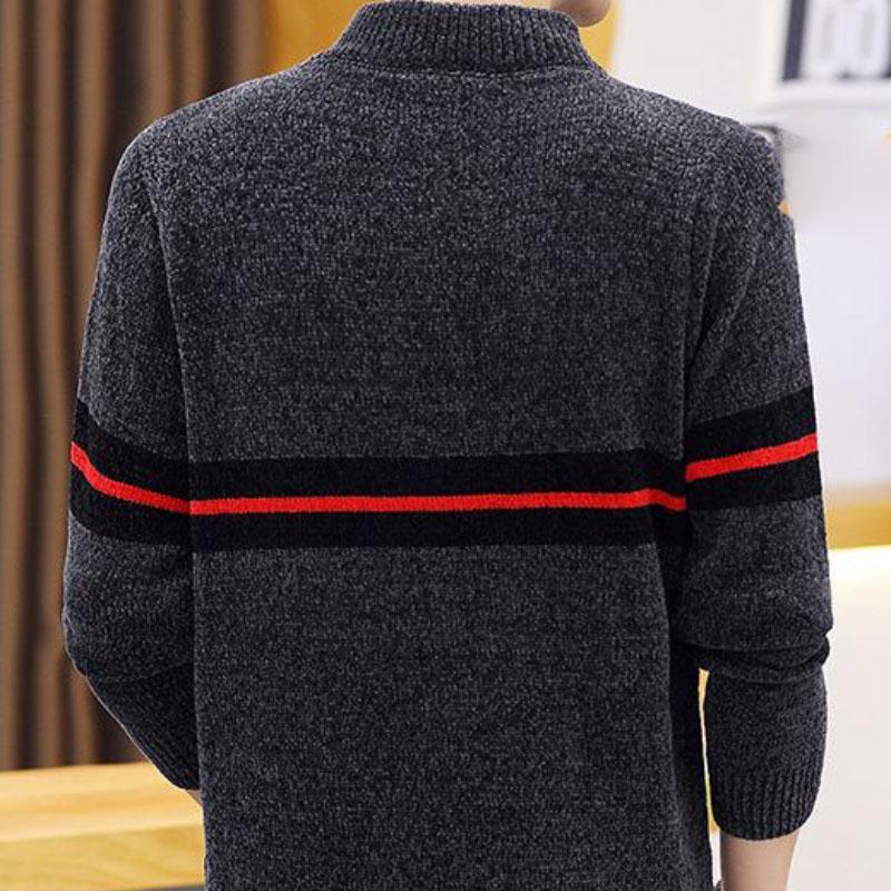 Chenille Sweater Men's High Neck Bottoming Shirt Plus Velvet Thick Knit Sweater Winter Round Collar Wool