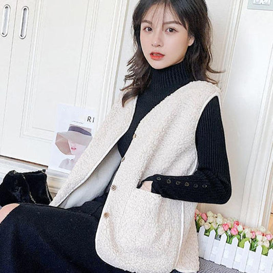 Faux Lamb Velvet Vest Women's Wild Loose Women's Waistcoat Outer Wear Vest Vest Jacket Comfortable and Warm