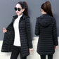 Women Autumn Winter Medium Long Coat Thicken Warm Hooded Jackets Cotton Padded Puffer Jacket Overcoat Slim Mid-length Windproof Parkas